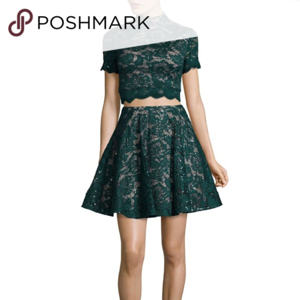 My Michelle Emerald Green Lace Two Piece Dress